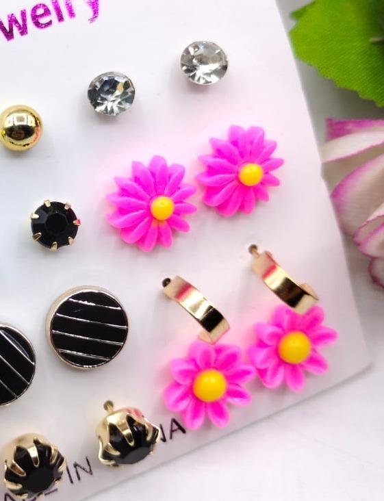 Artificial Stone Ear Studs Pink Gold Lightweight Daily Wear