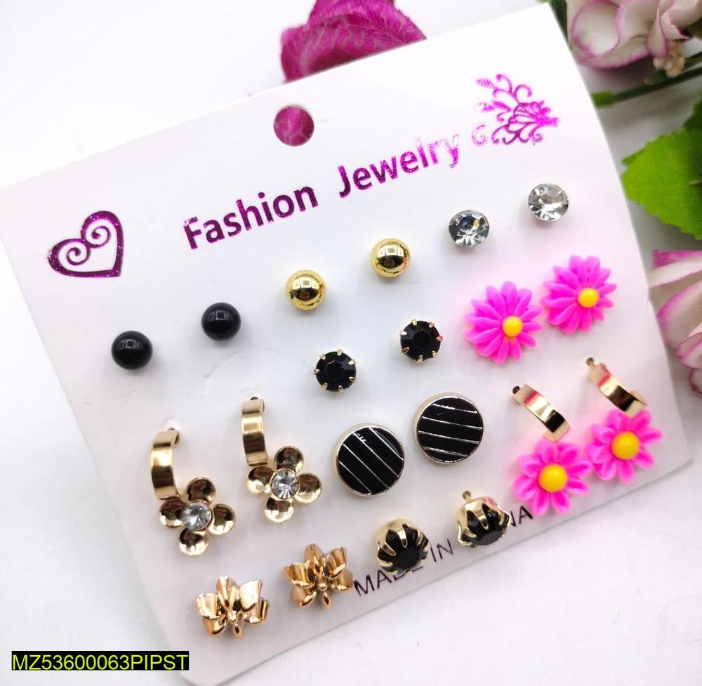 Artificial Stone Ear Studs Pink Gold Lightweight Daily Wear